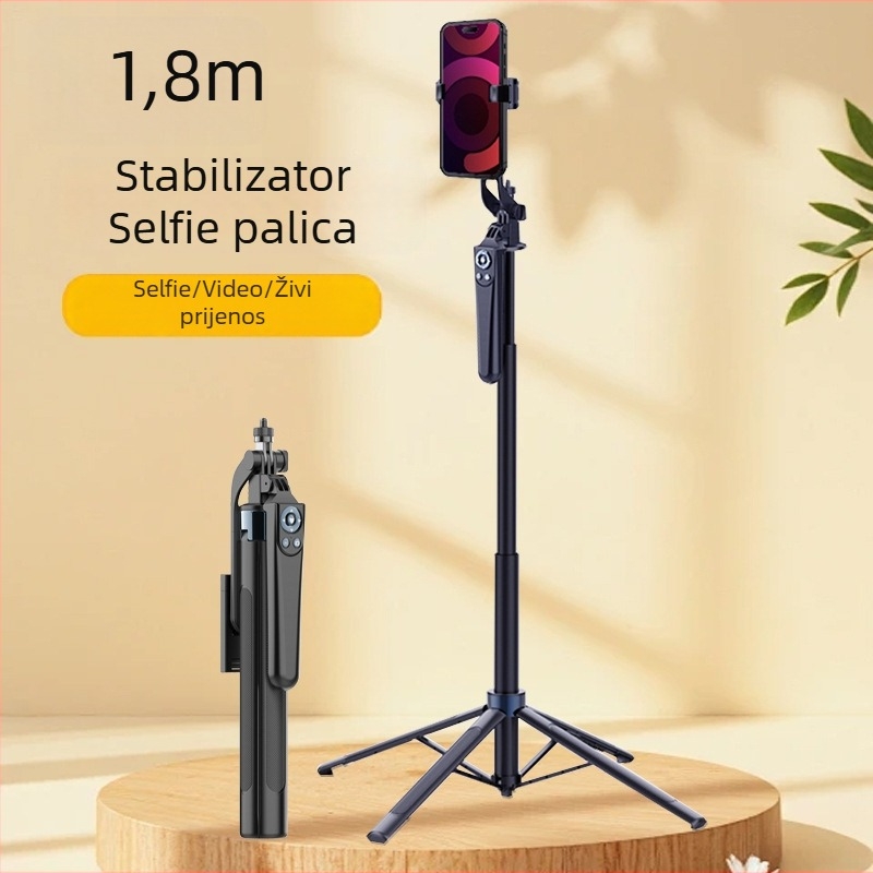 Selfie stativ s četiri noge, aluminijska legura, stabilizacija, Bluetooth daljinski upravljač, rasvjeta