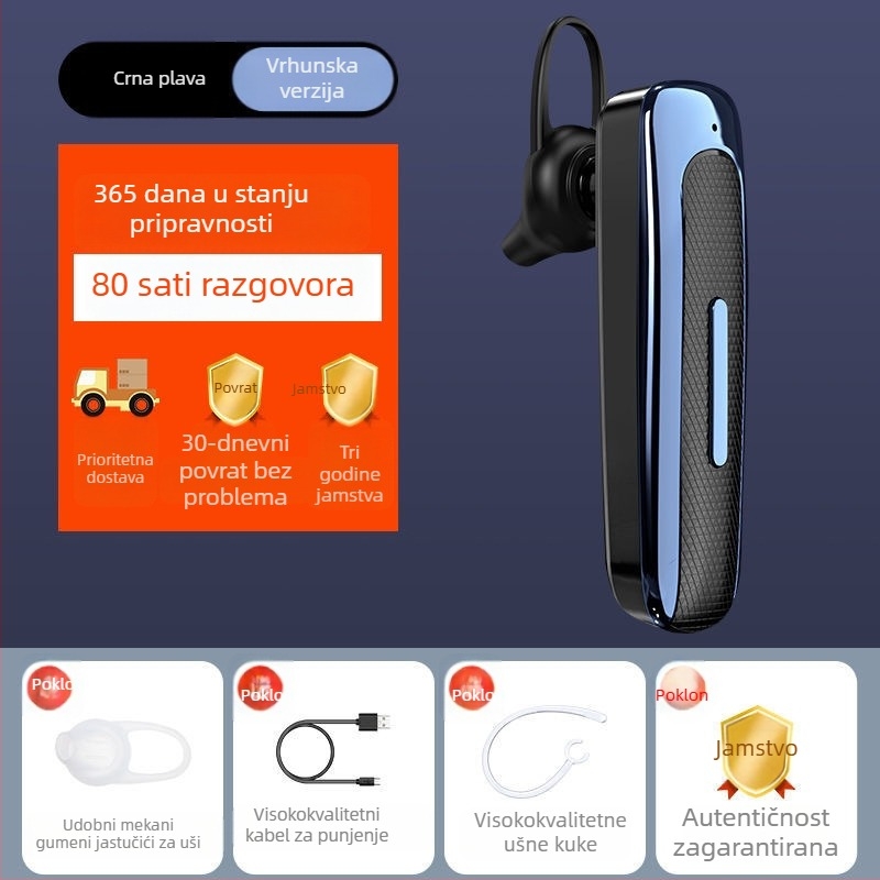 Bežične Bluetooth slušalice 5.0, jedno uho, kompaktan dizajn za automobil, hands-free pozivi, dugi vijek baterije, IPX4 vodootporne, niska latencija za sport