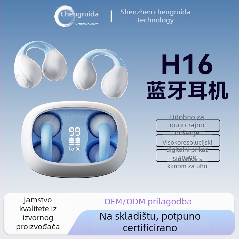 Bežične slušalice s koštanom vodljivosti H16, klips dizajn, Bluetooth 5.3, domet 15 m, duga trajanje baterije, sportske pametne slušalice