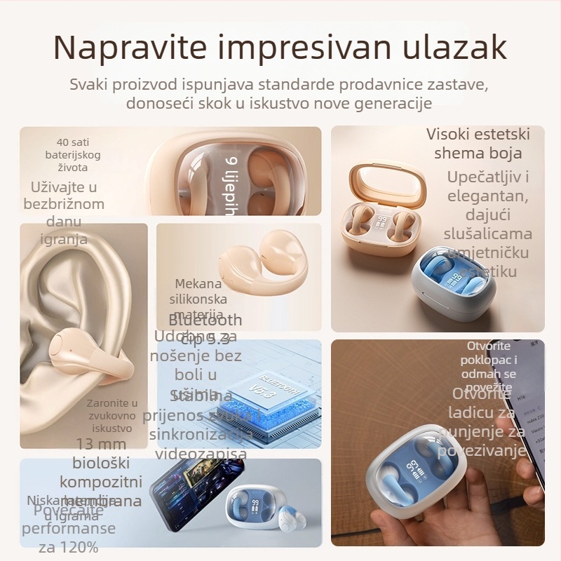 Bežične slušalice s koštanom vodljivosti H16, klips dizajn, Bluetooth 5.3, domet 15 m, duga trajanje baterije, sportske pametne slušalice