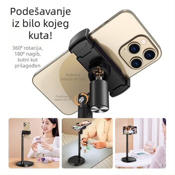 Držač za telefon od aluminijske legure za stolno livestreamanje – prilagodljiva visina, snimanje s gornjeg kuta, ojačana baza