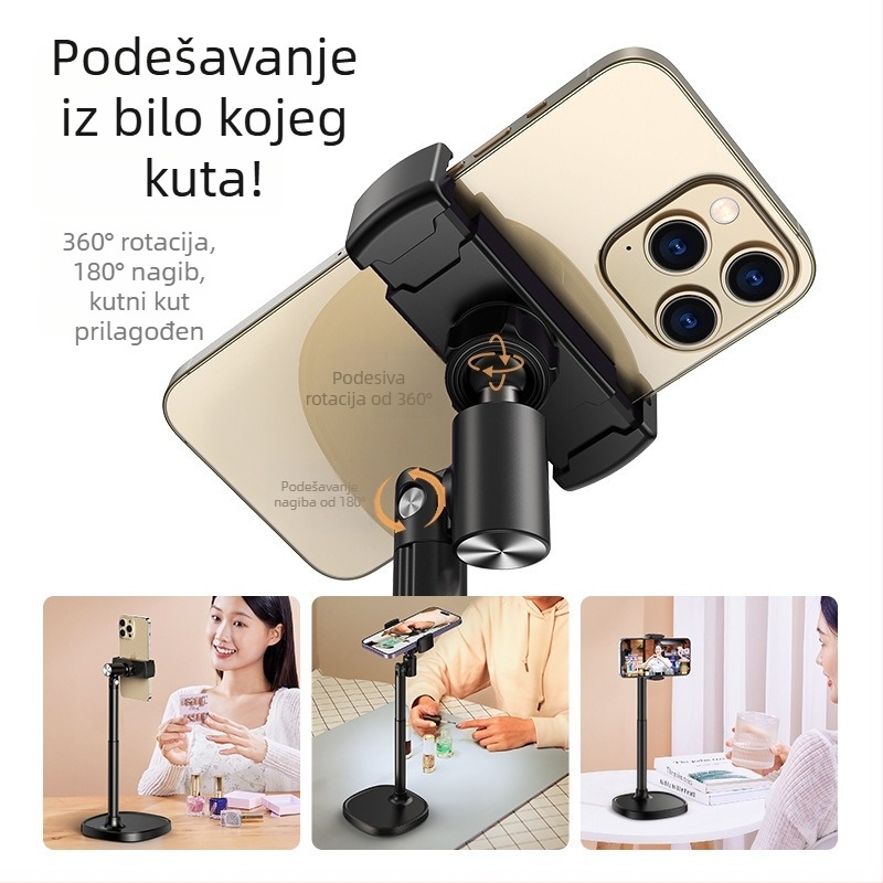 Držač za telefon od aluminijske legure za stolno livestreamanje – prilagodljiva visina, snimanje s gornjeg kuta, ojačana baza