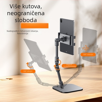 Stalak za stolno livestreamanje, metalna teleskopna konstrukcija, nadgledavanje s gornje strane, univerzalna kompatibilnost s mobitelima i držačem za tablet, mogućnost prilagodbe