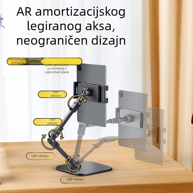 Stalak za stolno livestreamanje, metalna teleskopna konstrukcija, nadgledavanje s gornje strane, univerzalna kompatibilnost s mobitelima i držačem za tablet, mogućnost prilagodbe