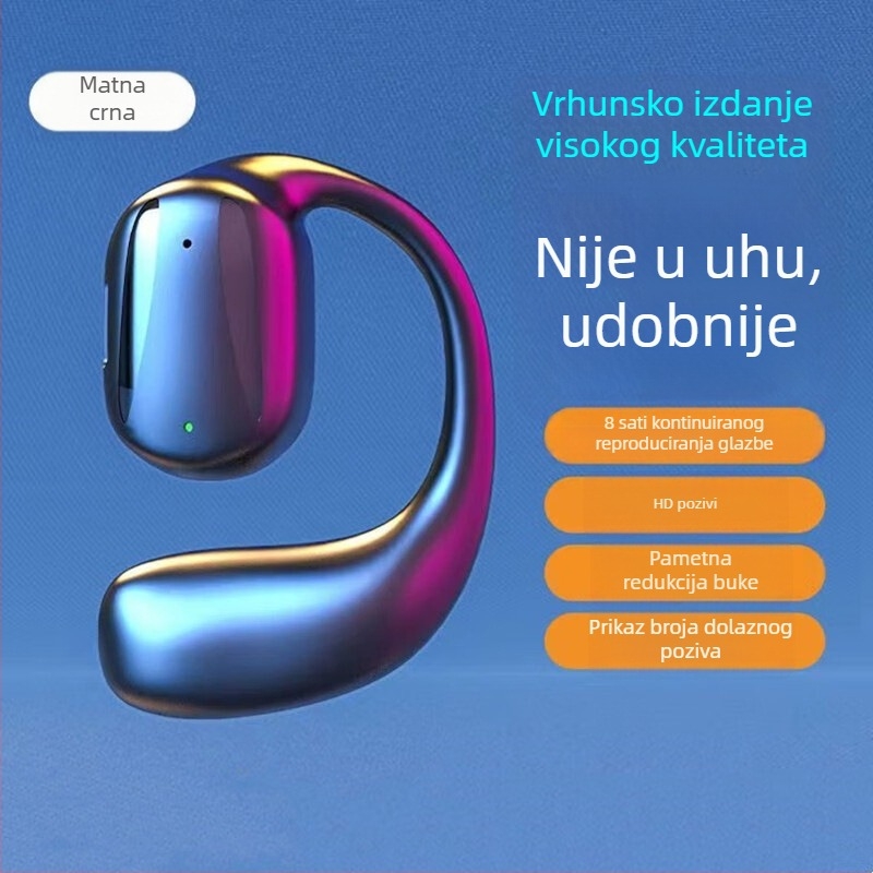 Bežično Bluetooth slušalica za jedno uho, klipsa za uho, nosiva na uho, Bluetooth 5.0, domet 10 m, sportski stil, trajanje baterije 4–8 sati