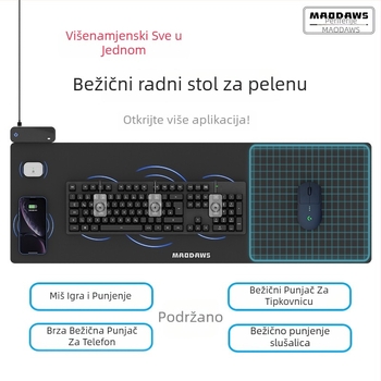 MAODAWS PowerPlay gaming podloga za miš s velikom bežičnom površinom za napajanje, tkanina, jednostrana