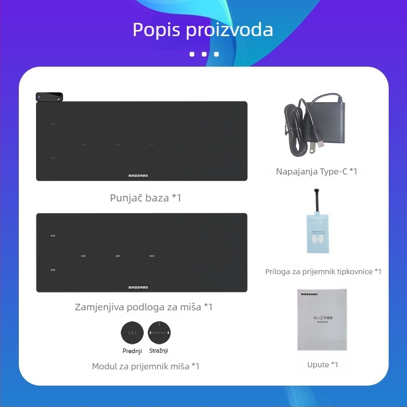 MAODAWS PowerPlay gaming podloga za miš s velikom bežičnom površinom za napajanje, tkanina, jednostrana