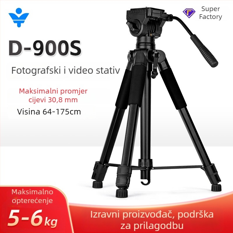 Prilagodljivi DSLR fotoaparat stativ s 3D gimbalom i držačem za mobitel za live streaming, aluminijska legura, 3 sekcije, ploča s brzim otpuštanjem, nosivost 5 kg