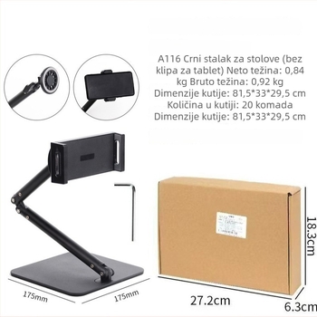 Metalni stolni držač za mobitel i tablet, univerzalni model, za snimanje s vrha, s protiv vibracija