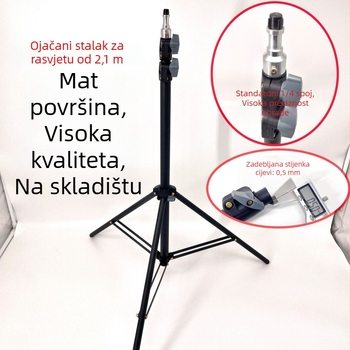 Stativ za lampu i fotografiju od ugljičnog čelika, 3 čvora, radna visina 0,7–2,1 m, promjer cijevi 16–25 mm, nosivost 7–10 kg.