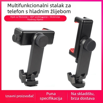 Držač za live streaming za mobitel s rotirajućom klipsom na hot shoe – vodoravno i okomito pričvršćivanje, podrška vanjskom monitoru, plastična konstrukcija