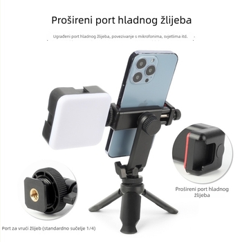 Držač za live streaming za mobitel s rotirajućom klipsom na hot shoe – vodoravno i okomito pričvršćivanje, podrška vanjskom monitoru, plastična konstrukcija