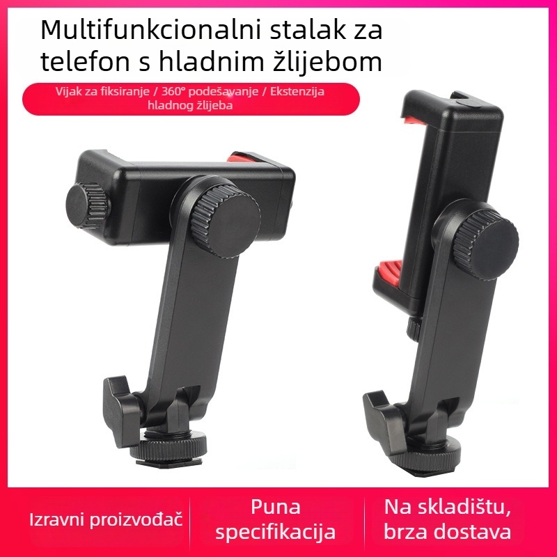 Držač za live streaming za mobitel s rotirajućom klipsom na hot shoe – vodoravno i okomito pričvršćivanje, podrška vanjskom monitoru, plastična konstrukcija