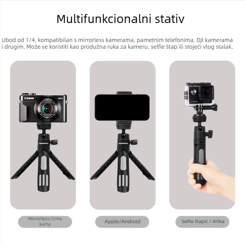 Aluminijski produžni stativ i fiksna držač za DJI Action4/5 Pro sportsku kameru i mobitel