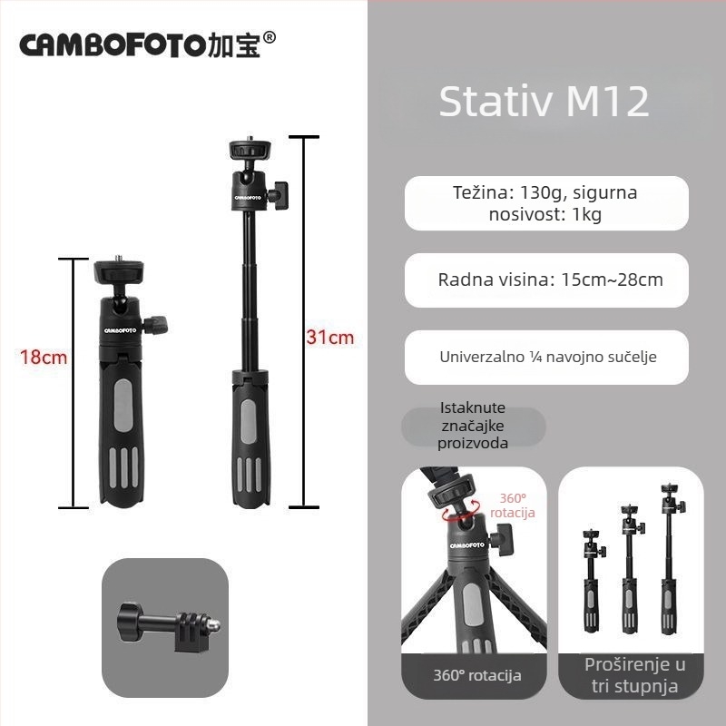 Aluminijski produžni stativ i fiksna držač za DJI Action4/5 Pro sportsku kameru i mobitel