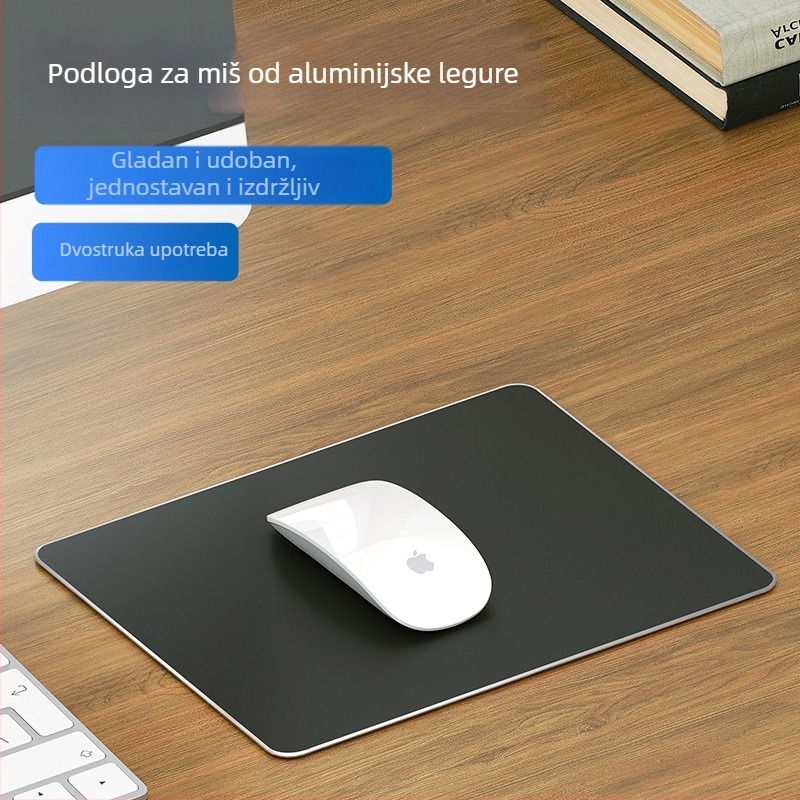 Podloga za miš od aluminijske legure – dvostrana, metalna površina, obrada površine, protuklizno, kompatibilno s Apple i Huawei