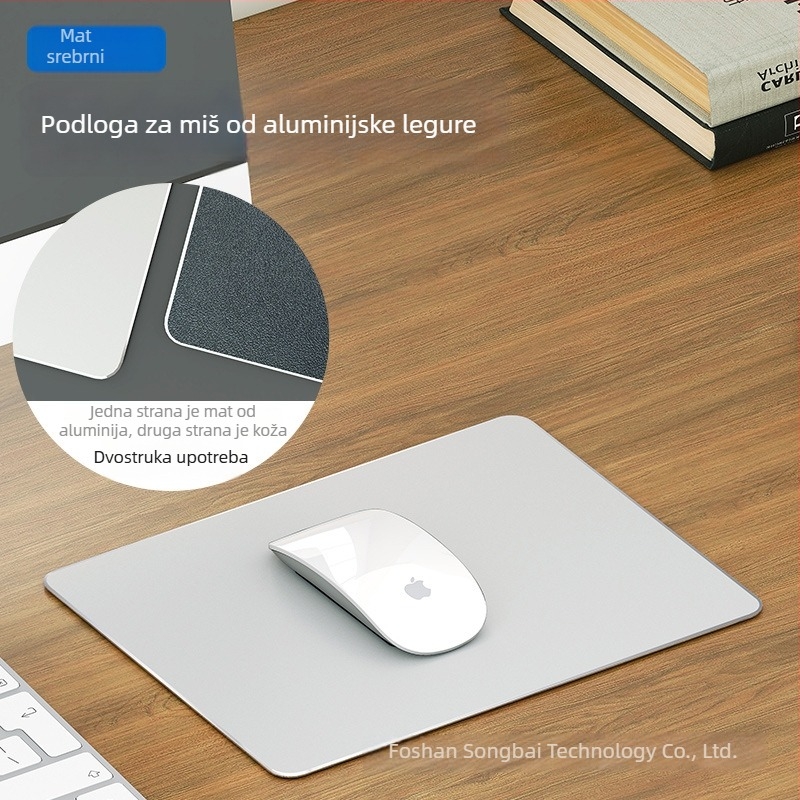Podloga za miš od aluminijske legure – dvostrana, metalna površina, obrada površine, protuklizno, kompatibilno s Apple i Huawei