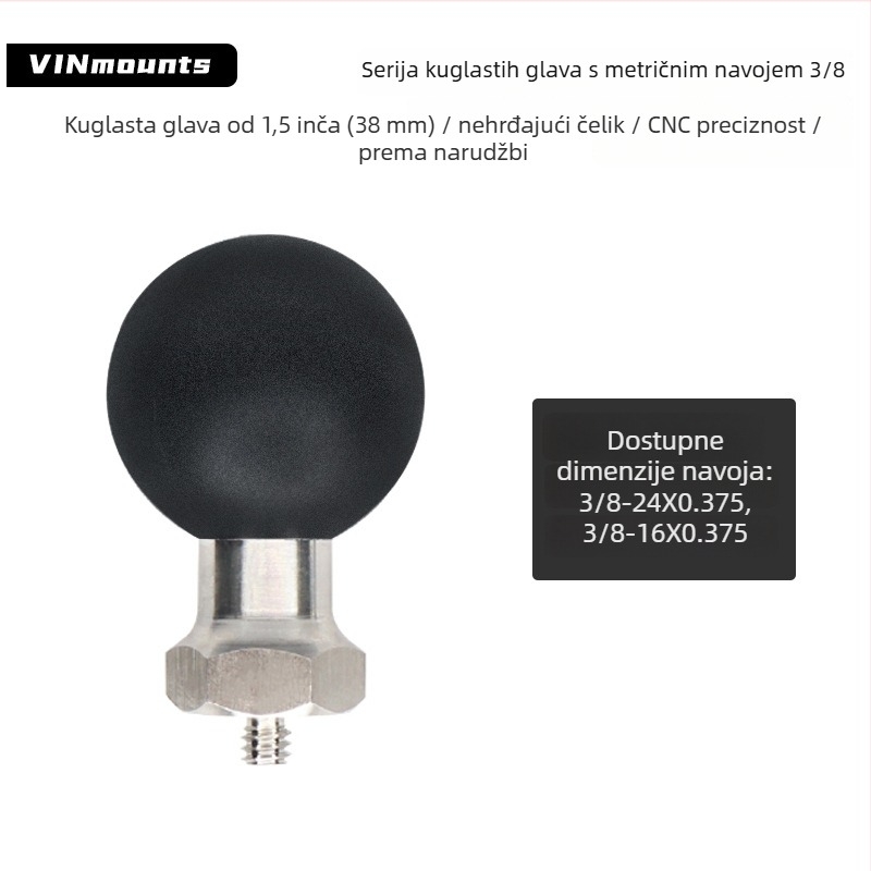 Držač za kameru s navojem 3/8, kuglasta glava 38 mm, materijal od nehrđajućeg čelika + guma, nosivost do 7 kg