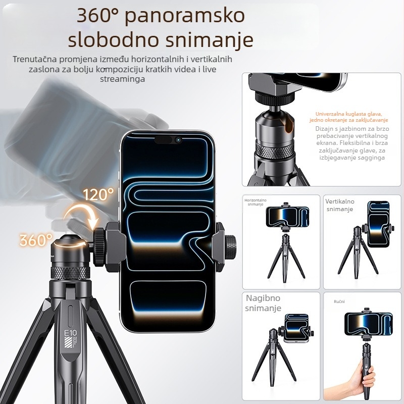 Nadgledavajući držač aluminijske legure, prijenosni sklopivi stativ za bezzrkodne fotoaparate i pametne telefone, anti podrhtavanje