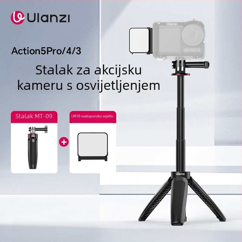 Ulanzi MT-09 Mini Produžni Stativ za DJI Action 6/5 Pro/4 – ABS + aluminij, 3 sekcije, nosivost 1 kg, težina 74 g, sklopljena visina 12,7 cm