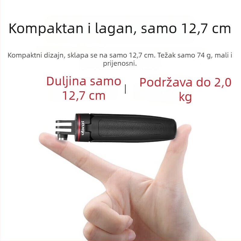 Ulanzi MT-09 Mini Produžni Stativ za DJI Action 6/5 Pro/4 – ABS + aluminij, 3 sekcije, nosivost 1 kg, težina 74 g, sklopljena visina 12,7 cm