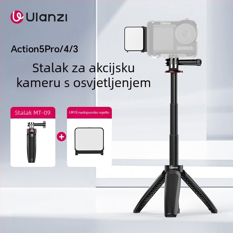 Ulanzi MT-09 Mini Produžni Stativ za DJI Action 6/5 Pro/4 – ABS + aluminij, 3 sekcije, nosivost 1 kg, težina 74 g, sklopljena visina 12,7 cm
