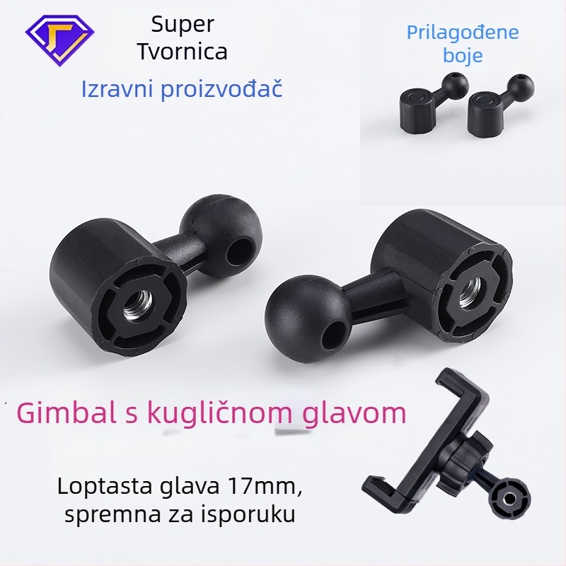 Pipe pan/tilt držač za mobitel, 1/4" navoj, plastični, za livestream, prilagodljiv