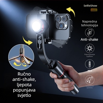 Stabilizator za telefon s automatskim praćenjem, ručni stabilizator s selfie štapiom i tripodom, ugrađena rasvjeta, Bluetooth daljinski upravljač, univerzalna kompatibilnost