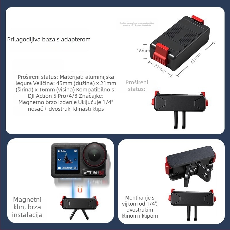 Magnetska baza za brzo oslobađanje za DJI Osmo Action kamere (Action 5 Pro / 4 / 3)