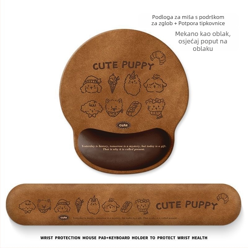 Podloga za miš s podrškom za zglob, dizajn slatkog šteneta, prirodna guma, jednostrana, tisk toplim prijenosom, prilagođene crteže