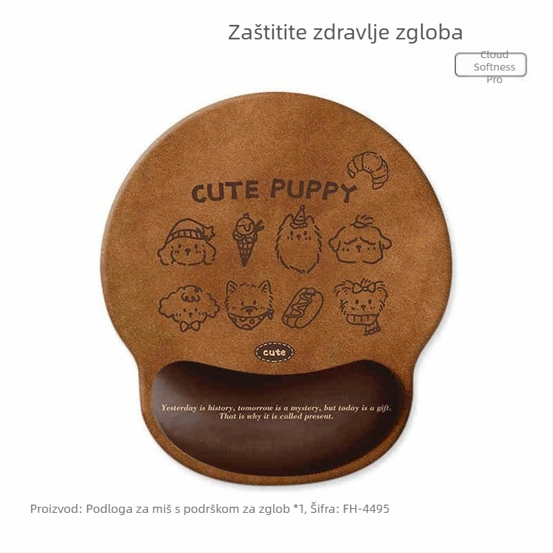 Podloga za miš s podrškom za zglob, dizajn slatkog šteneta, prirodna guma, jednostrana, tisk toplim prijenosom, prilagođene crteže