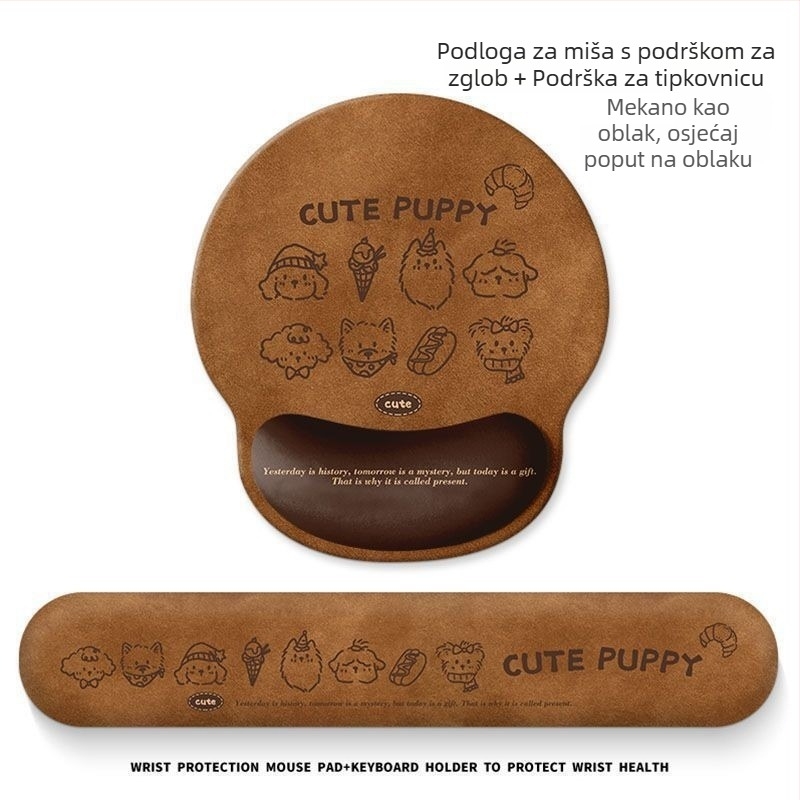 Podloga za miš s podrškom za zglob, dizajn slatkog šteneta, prirodna guma, jednostrana, tisk toplim prijenosom, prilagođene crteže