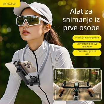 A295 držač za kameru s prvog lica oko vrata za sportske kamere; kompatibilno s GoPro 13 i DJI Action 5 Pro/4/3; materijal ABS + silikon gel + aluminijski trak; uključuje klip za telefon, klip za kameru i sigurnosnu užad; 3 mjeseca garancija