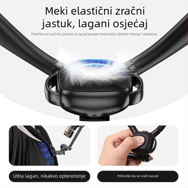 A295 držač za kameru s prvog lica oko vrata za sportske kamere; kompatibilno s GoPro 13 i DJI Action 5 Pro/4/3; materijal ABS + silikon gel + aluminijski trak; uključuje klip za telefon, klip za kameru i sigurnosnu užad; 3 mjeseca garancija