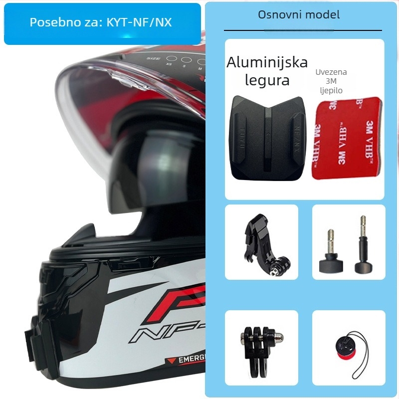 Držač brade za kacigu za GoPro i Insta360 X3 kamere — aluminijska legura; kompatibilan sa sportskim kamerama i mobitelima; TUYU KYT