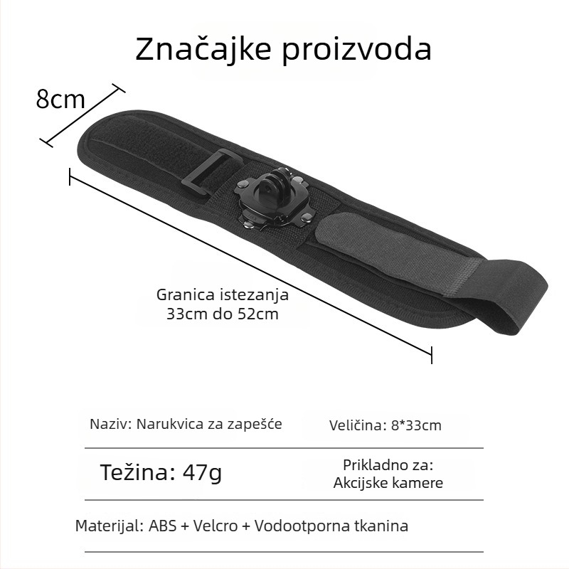 GoPro narukvica za DJI Action 3/4/5 kamere, Shadow Stone 360 s brzom otpuštanjem, prijenosna i stabilna