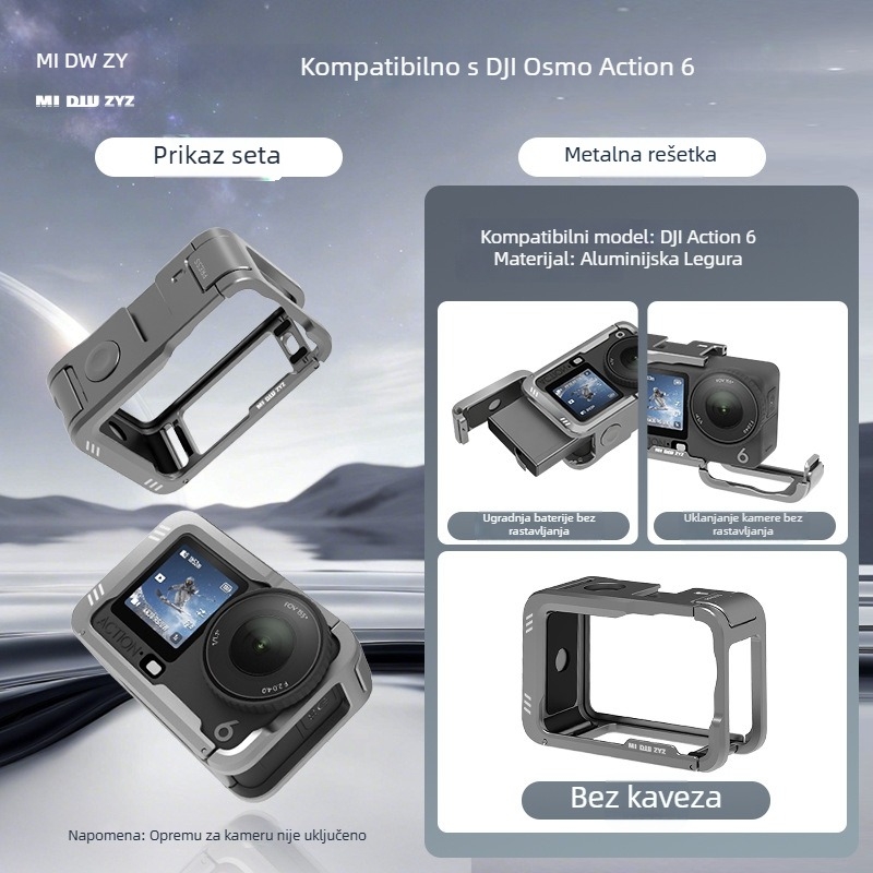 Kavez od aluminijske legure za DJI Action6 street ručicu, proširivi selfie štap, podrška otisku logotipa