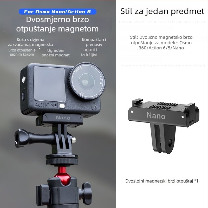 Magnetska baza adapter za DJI Nano/Action6 – 1/4-inčno sučelje, magnetska privlačnost + plastika