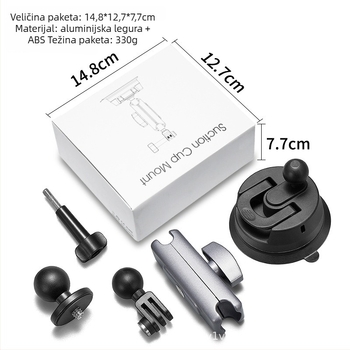 Automobilski držač sa vakuumom za GoPro / DJI Action 3/4 kamere, model ZJ-02, materijal: aluminijska legura i najlon, univerzalan za mobilne telefone i sportske kamere