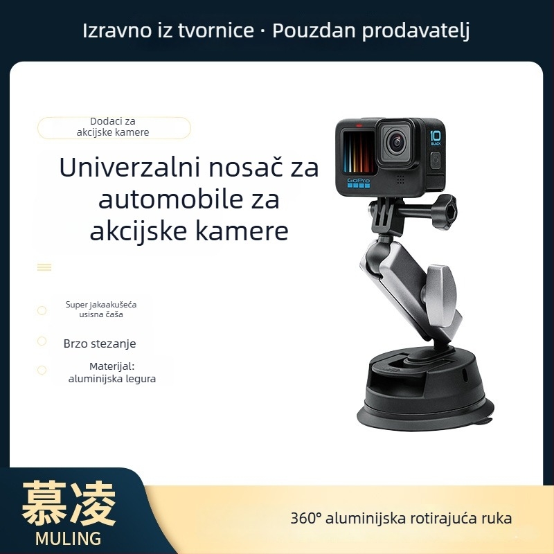 Automobilski držač sa vakuumom za GoPro / DJI Action 3/4 kamere, model ZJ-02, materijal: aluminijska legura i najlon, univerzalan za mobilne telefone i sportske kamere