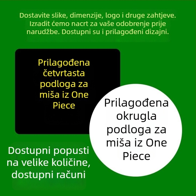 Prošivena podloga za miš za gaming, s prilagođenim logom, AOCC stil, crtani anime dizajn