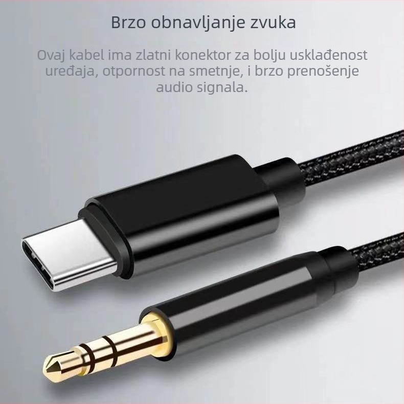 Type-C na 3,5 mm auto AUX audio kabel, zlatni konektori, bakreno jezgro, optičko vlakno, BV certificirano