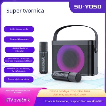 Sve-u-jednom bežični Bluetooth zvučnik za karaoke s LED lampicama i dva mikrofona (Bluetooth 5.1 • ≤10W • 60 Hz–15 kHz • 2000–4000 mAh • 3–5 sati reproducije)