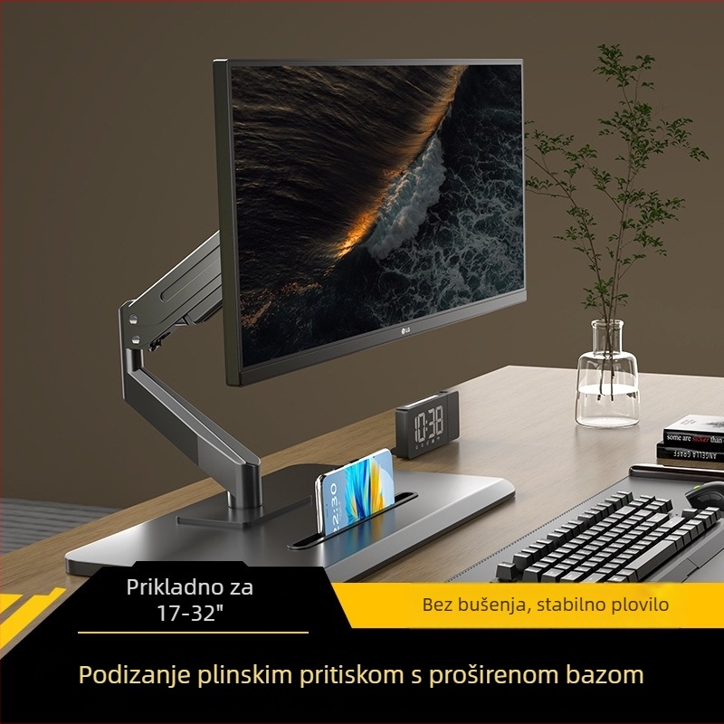 Monitor nosač bez bušenja s plinskom oprugom, rotirajući, ML8, hladno valjani čelik, 5 kg, za širok raspon monitora