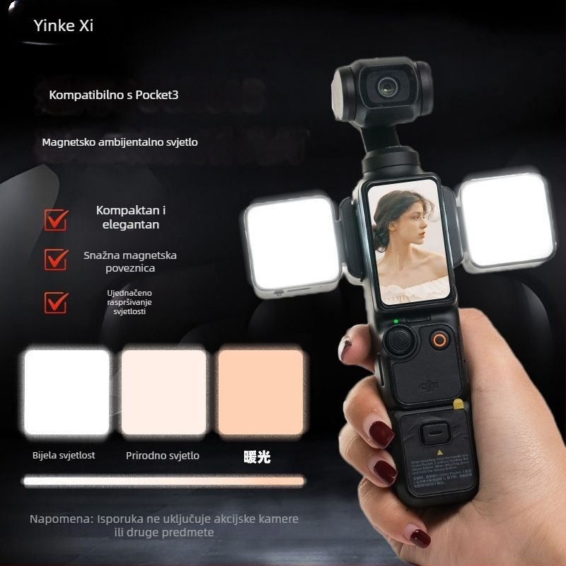 LED rasvjeta za DJI Pocket 3 - Prijenosna magnetna rasvjeta s brzim otpuštanjem i podesivom svjetlinom za sportsku kameru
