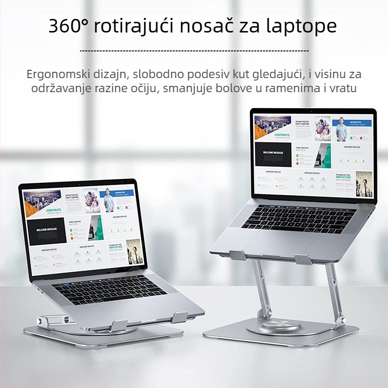 Stalak za prijenosno računalo od aluminijske legure, 360° rotirajući, sklopivi stolni držač za tablet – Model F147, 840 g