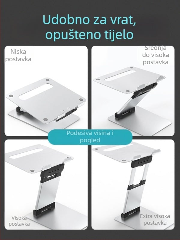 Stalak za laptop od aluminijske legure, podesiv, sklopiv, stolni podizni stalak, model AS018