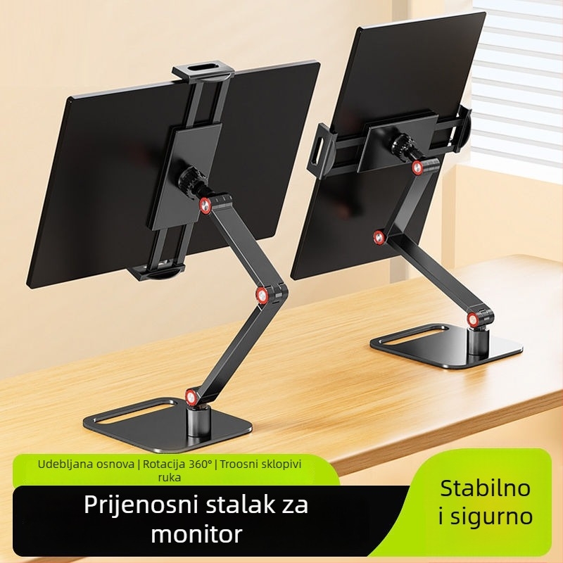 Prijenosni stalak za monitor za tablet/PC — metalni rotirajući nosač za dvostruki zaslon
