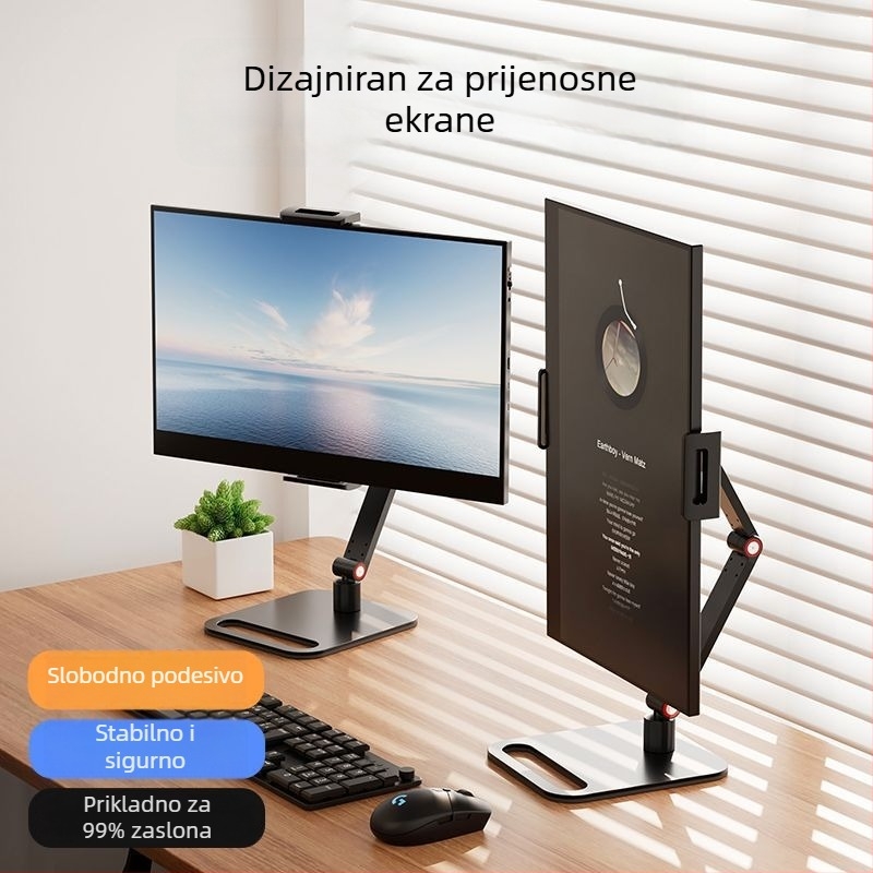 Prijenosni stalak za monitor za tablet/PC — metalni rotirajući nosač za dvostruki zaslon