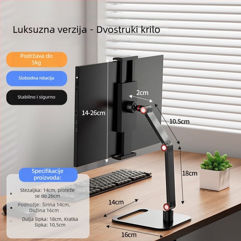 Prijenosni stalak za monitor za tablet/PC — metalni rotirajući nosač za dvostruki zaslon